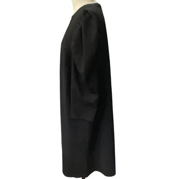 Asos Puff Sleeve Shift Dress Black Half Sleeves Round Neck Knee Length Size 14 - Picture 3 of 11